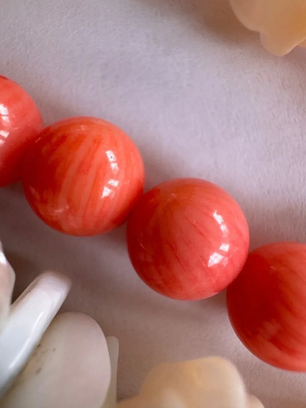 Vintage Coral Bead Multi Strand Necklace 925 Sterling MOP Shell Pendant Chunky - Picture 12 of 14